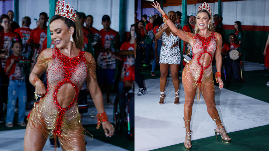 Rainha da X9 Pioneira, Francine Carvalho inaugura camarote e mostra shape renovado em ensaio de Carnaval
