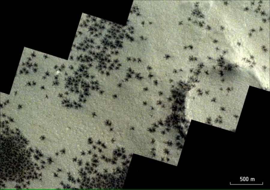 Imagens da Agência Espacial Europeia revelam fenômeno em Marte que gera formas semelhantes a aracnídeos